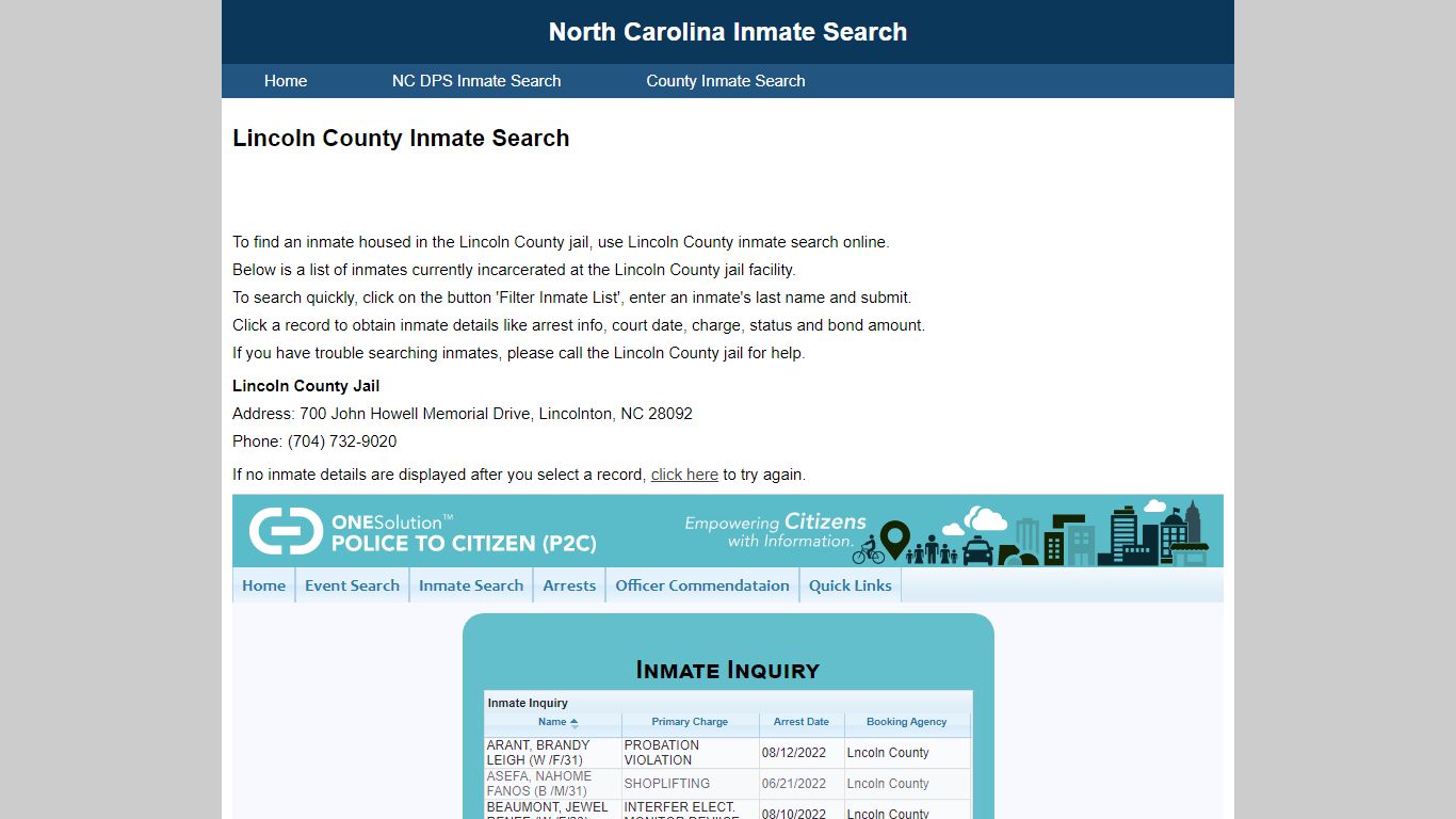 Lincoln County Inmate Search